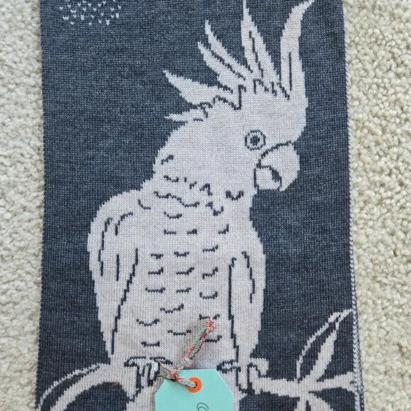NWT Otto & Spike Merino Scarf Wool Knit Cockatoo Parrot Bird Charcoal GREY - Picture 5 of 12